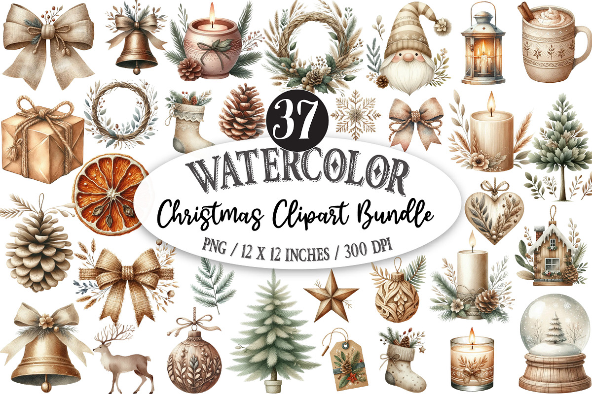 Neutral Rustic Christmas Clipart, an Illustration by Designking (Photo 1 of 5)