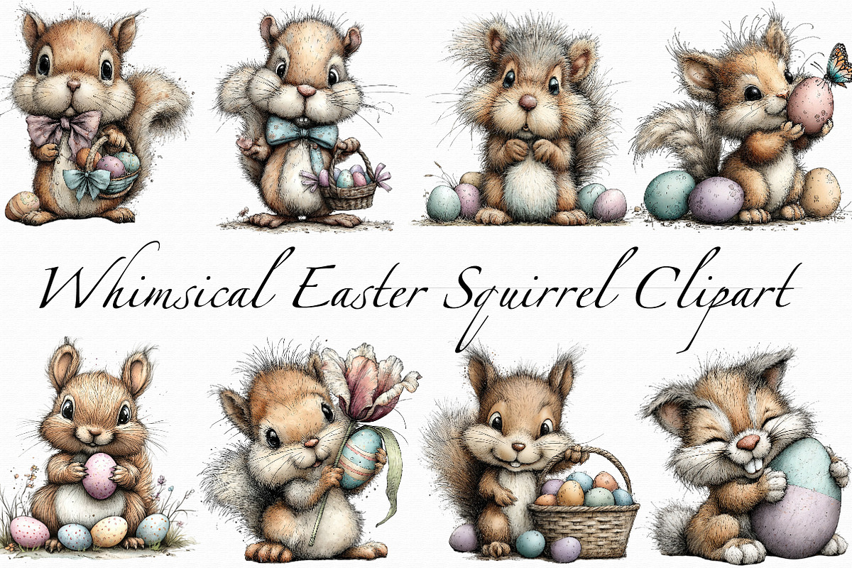 Whimsical Easter Squirrel Clipart, an Illustration by Libby Wishes (Photo 2 of 6)