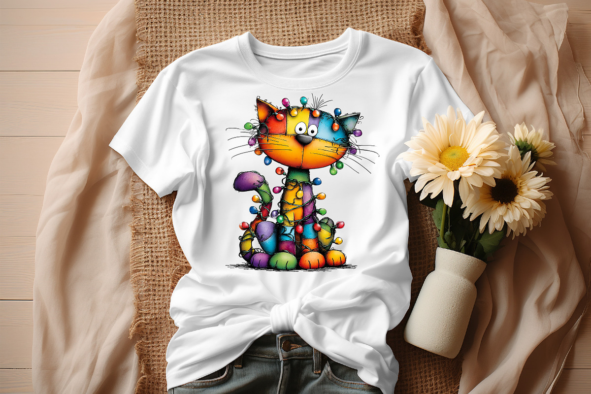 Rainbow Christmas Cat Clipart, an Illustration by Craft Nest (Photo 7 of 9)