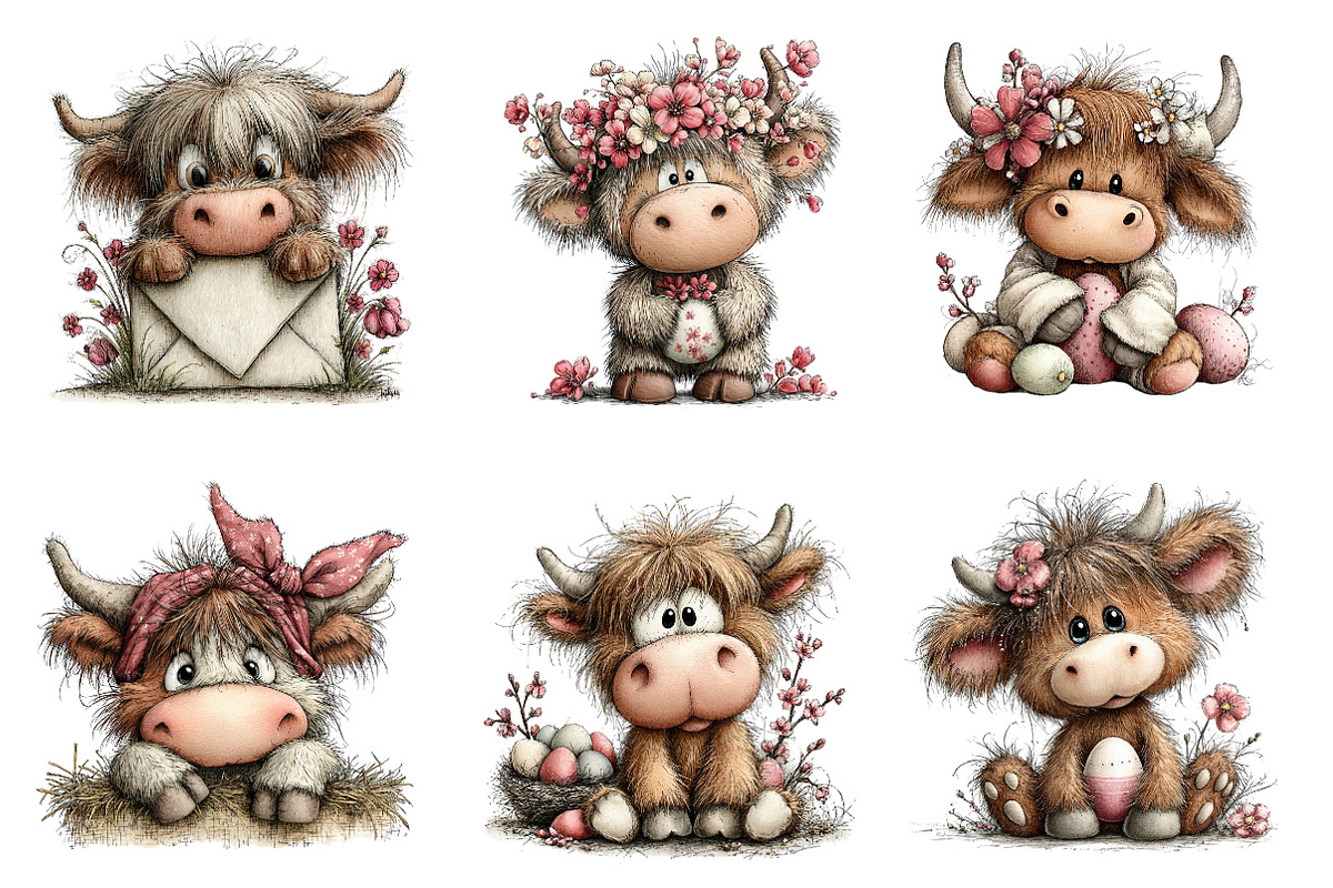 Easter Highland Cow Clipart, an Illustration by Dream Creation (Photo 7 of 8)