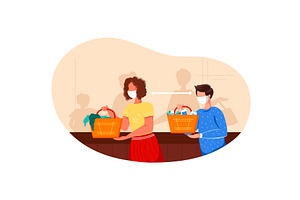 Supermarket grocery store queue in, a Healthcare Illustration by vectorpointstudio