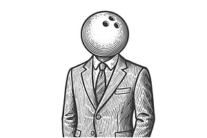 man in suit with bowling ball head, a Sport Illustration by AlexArt