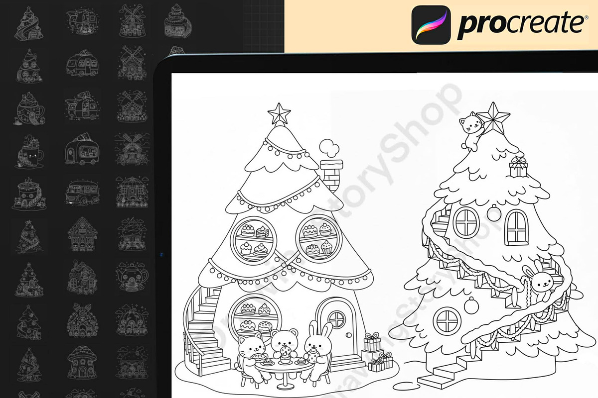 100 Procreate Christmas Stamps Brush, a Brush Add-On by DrawingStoryShop