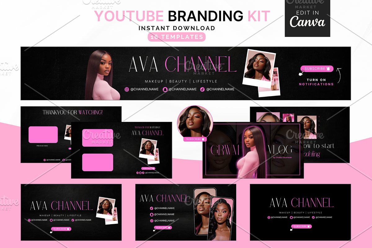 YouTube Branding Kit for Canva, a Social Media Template by Studio Eburnean (Photo 1 of 9)
