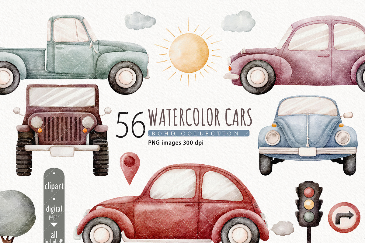 Watercolor Cars Clipart, a Transportation Illustration by TitaLivingArt (Photo 11 of 11)