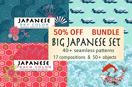 Big Japanese set. Sea and waves.