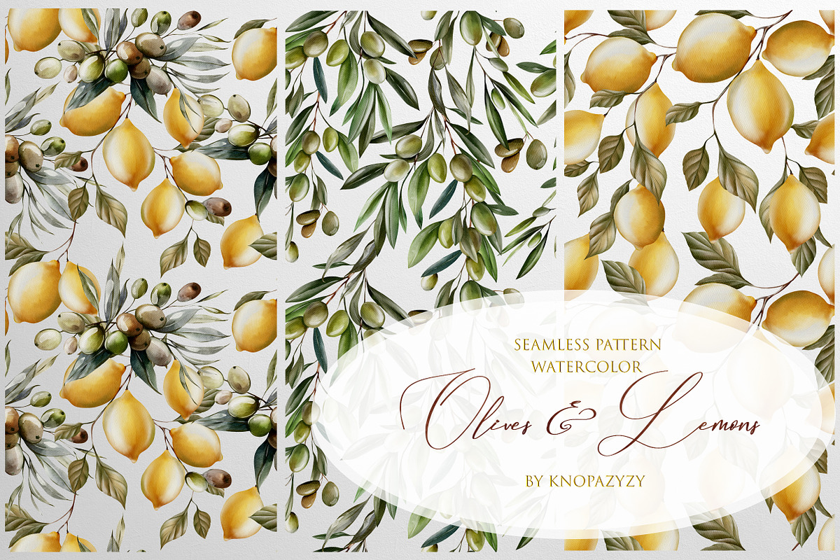 12 Seamless Patterns Olives & Lemons, a Pattern Graphic by Knopazyzy (Photo 2 of 5)