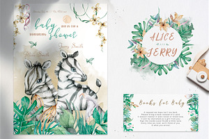 Cute Zebras Watercolor Jungle