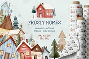 Snowy Houses. Watercolor Winter set, an Illustration by Hanna's ArtLab (Thumbnail 1 of 7)