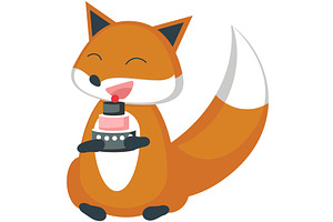 Red fox eating sweet cake vector, an Animal Illustration by SiberianArt