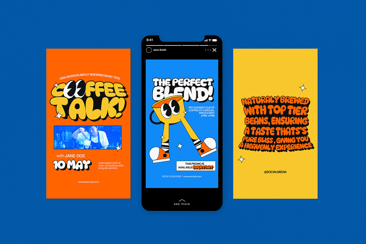 Retro Coffee Shop Instagram Set, a Social Media Template by graphicook (Photo 5 of 6)