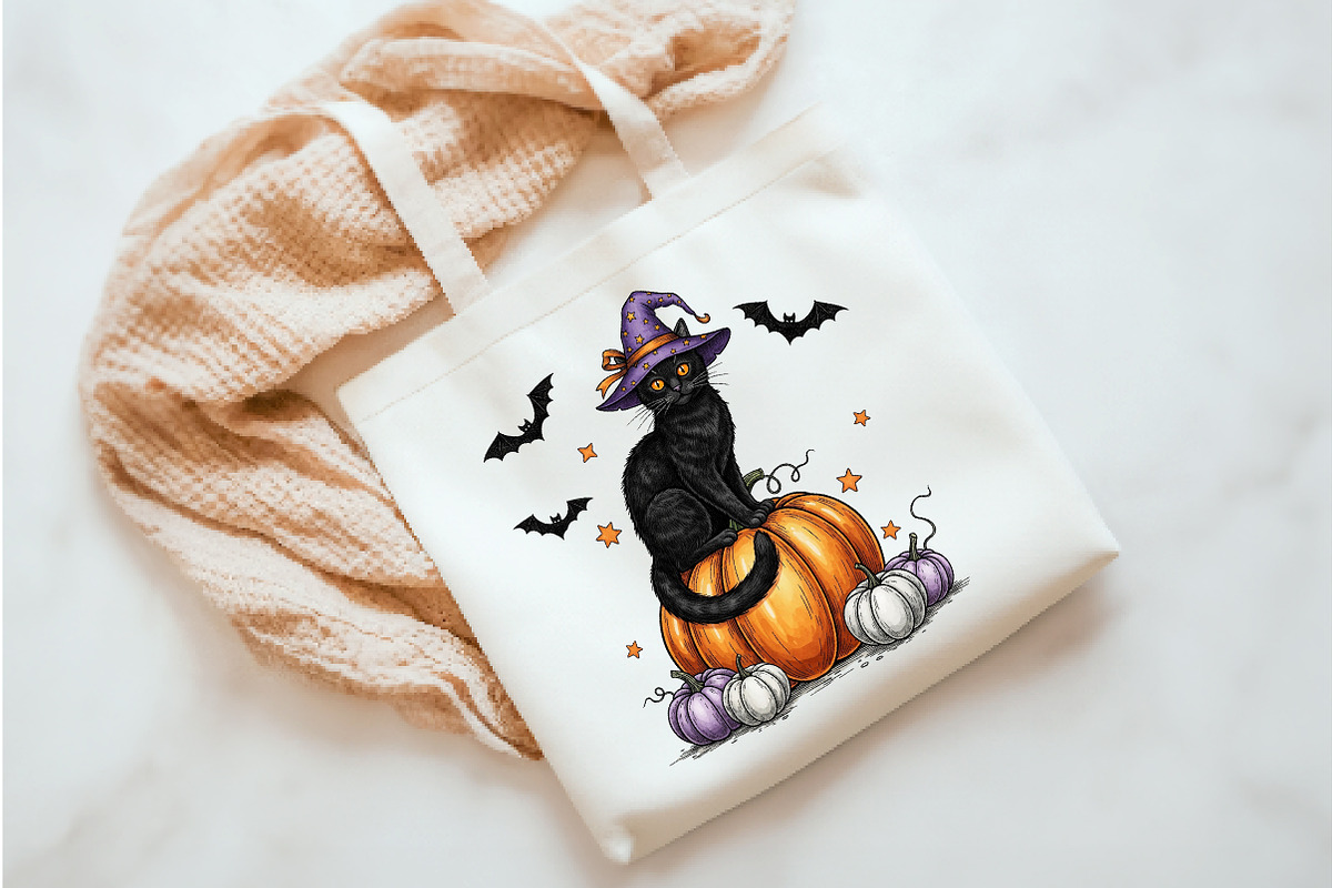 Black Cat Pumpkin Png, an Illustration by Watercolor design (Photo 2 of 3)