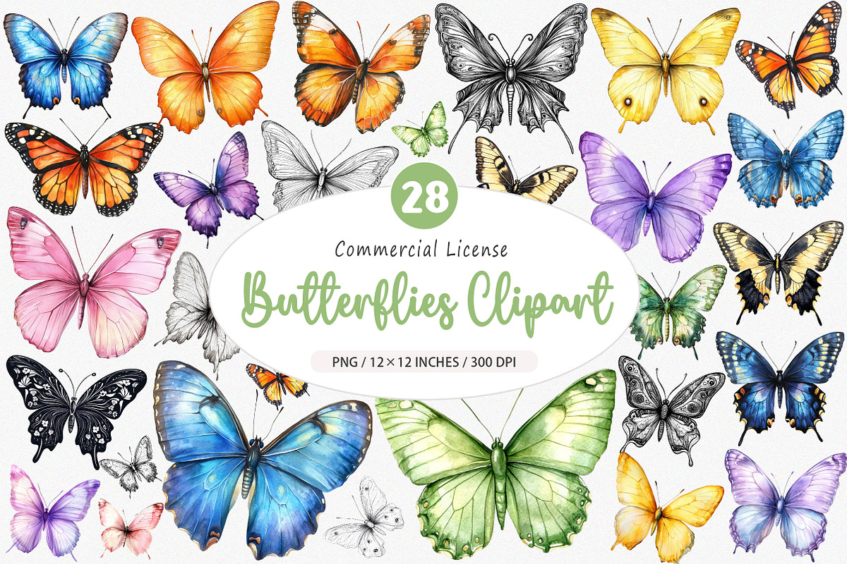 Watercolor Butterflies Clipart, an Illustration by SinaCreation (Photo 1 of 5)