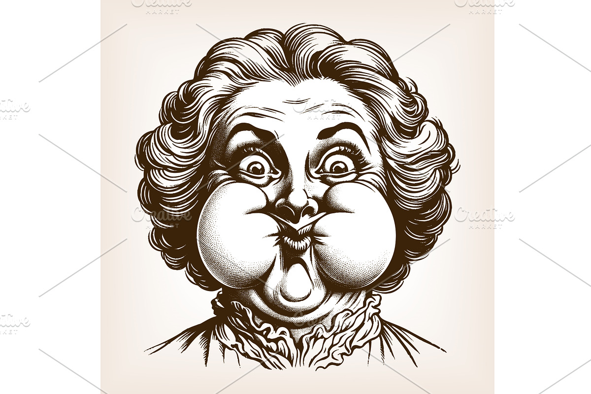comic woman puffing cheeks in silly, a Person Illustration by AlexArt