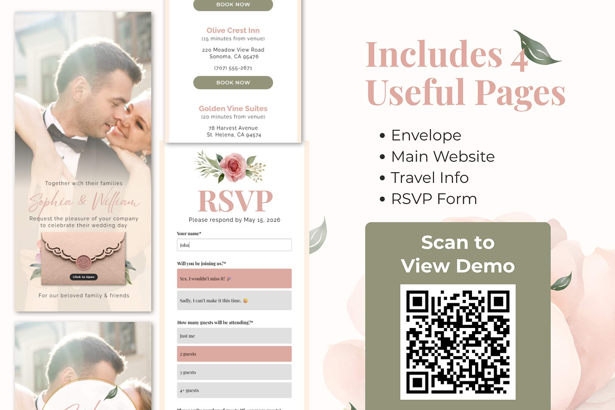 Pink Rose Wedding Website Invitation, a Landing Page Template by Everyday Perfection (Photo 3 of 10)