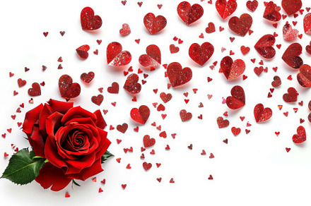 Top view shiny glitter hearts and re, a Background Photo by Pixeness