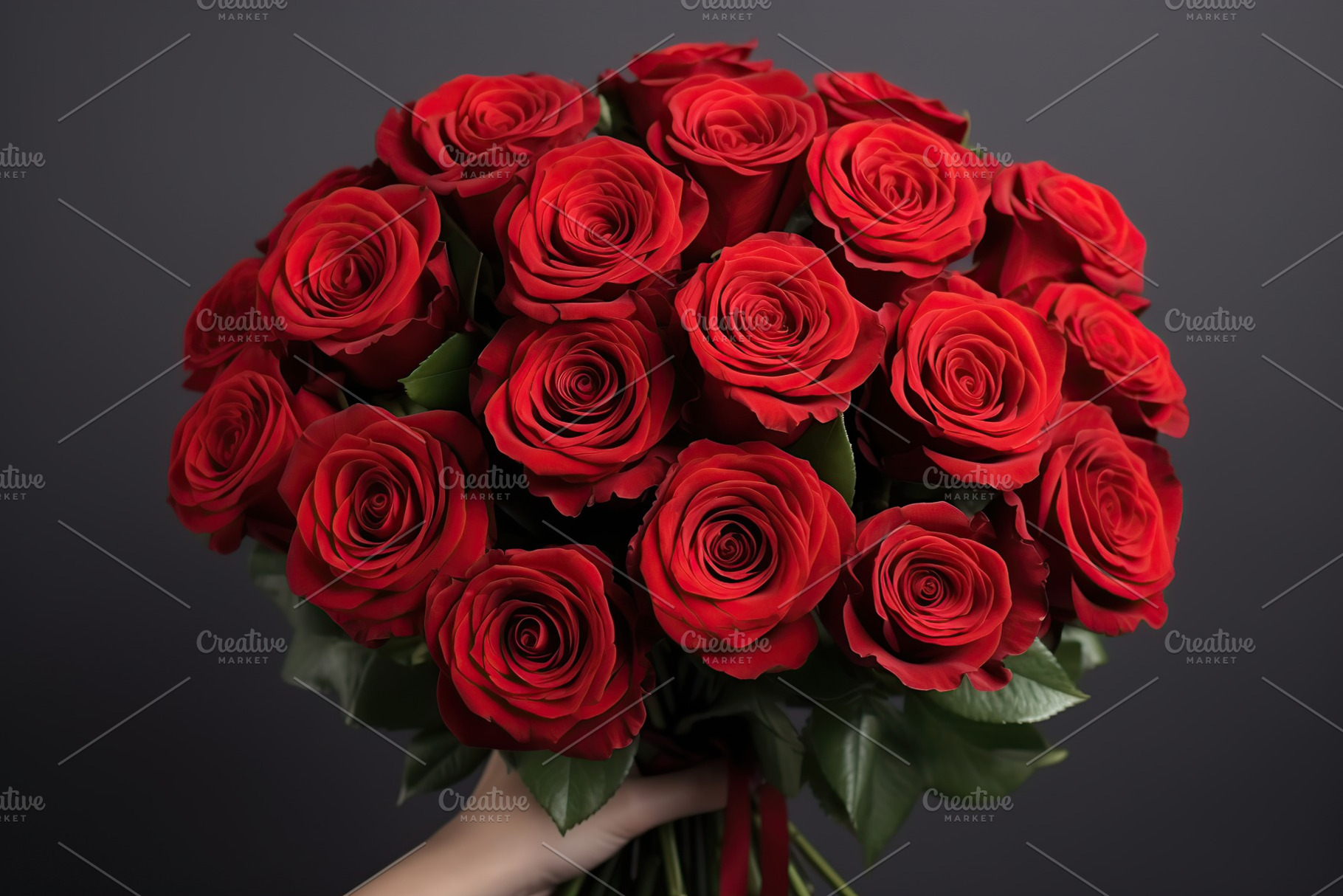 Male hand holding bouquet of fresh red roses, a Nature Photo by AlyaAnd