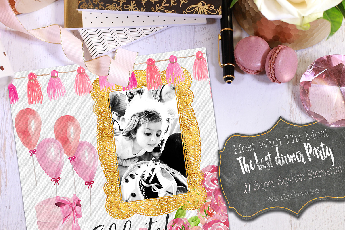 Dinner Party Watercolor Clipart., an Illustration by My Creative Atelier (Photo 4 of 4)