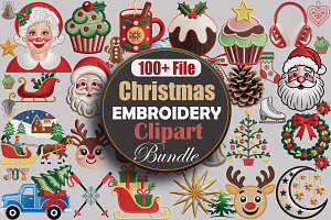 Christmas Embroidery Clipart Bundle, a Seasonal Illustration by protabsorkar11