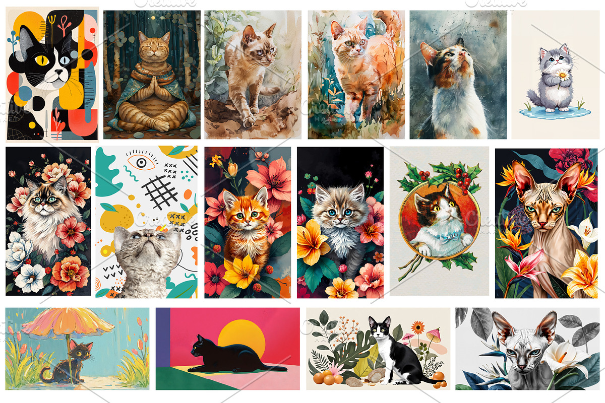 Cat Wall Art Prints Set, Cat Posters, an Animal Photo by Chipshpow Graphics (Photo 4 of 7)