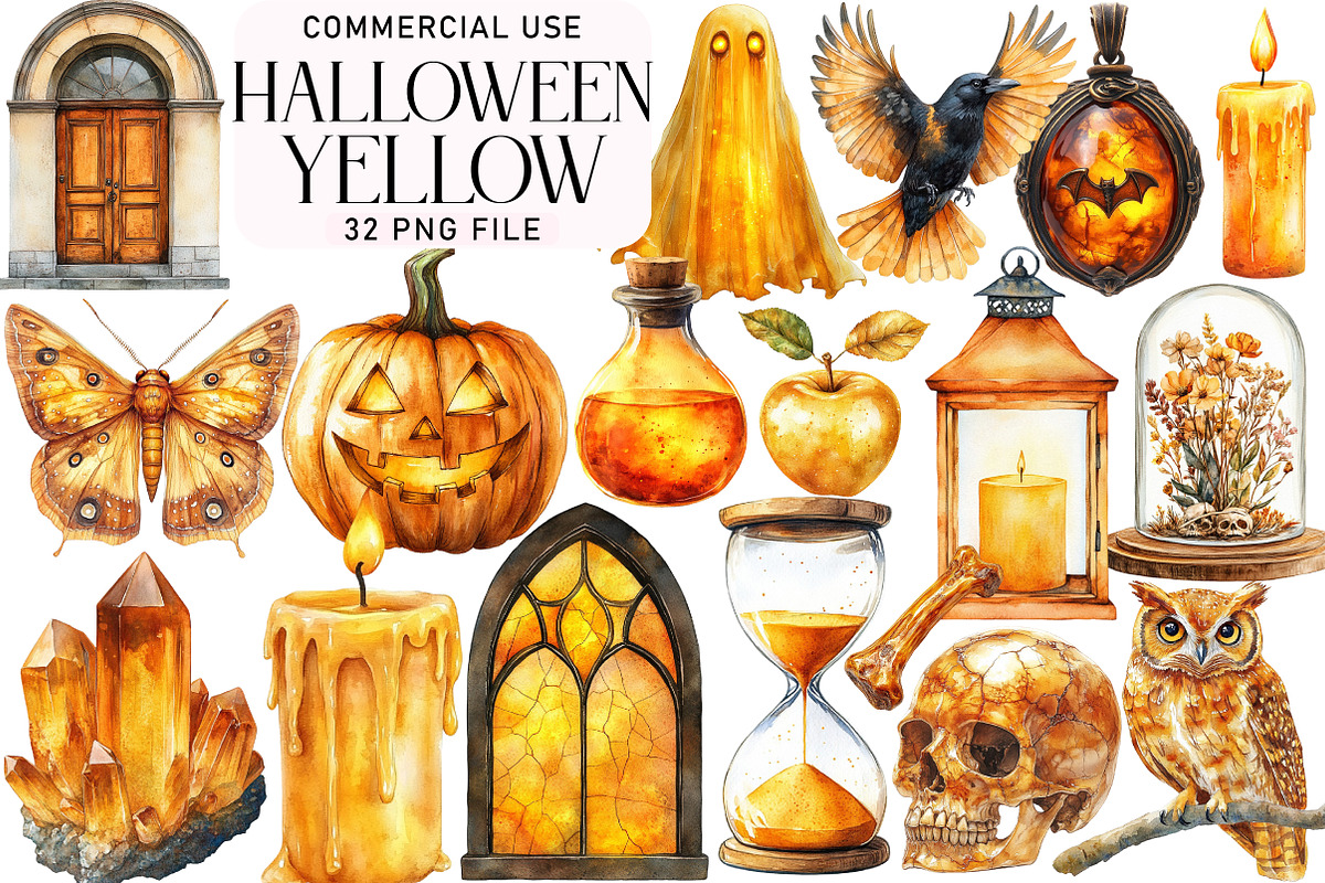Yellow Halloween Clipart Sublimation, an Illustration by Daily.Designs (Photo 1 of 3)