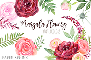 Watercolor Marsala Flowers Clipart, an Illustration by PaperSphinx (Thumbnail 1 of 4)