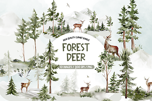 Forest Deer Watercolor Scenes, an Illustration by TatiMockup