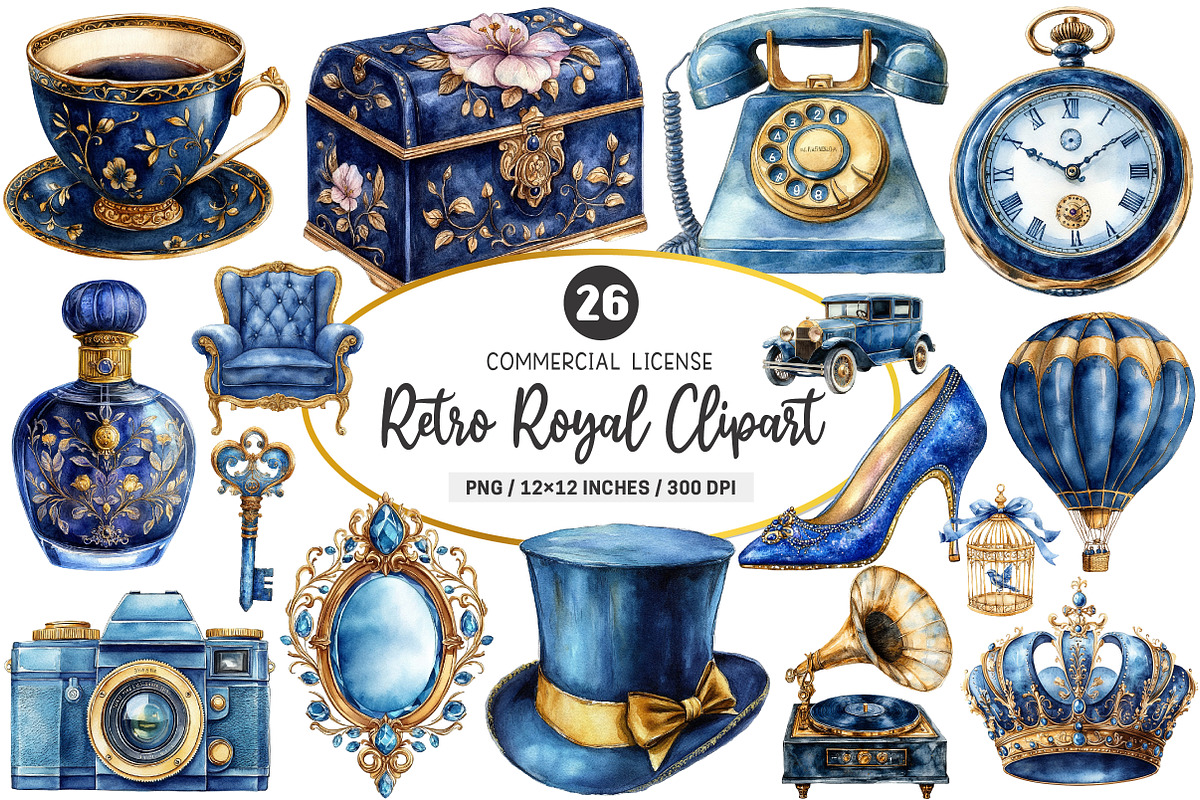 Retro Royal Blue and Gold PNG, an Illustration by SinaCreation (Photo 1 of 5)