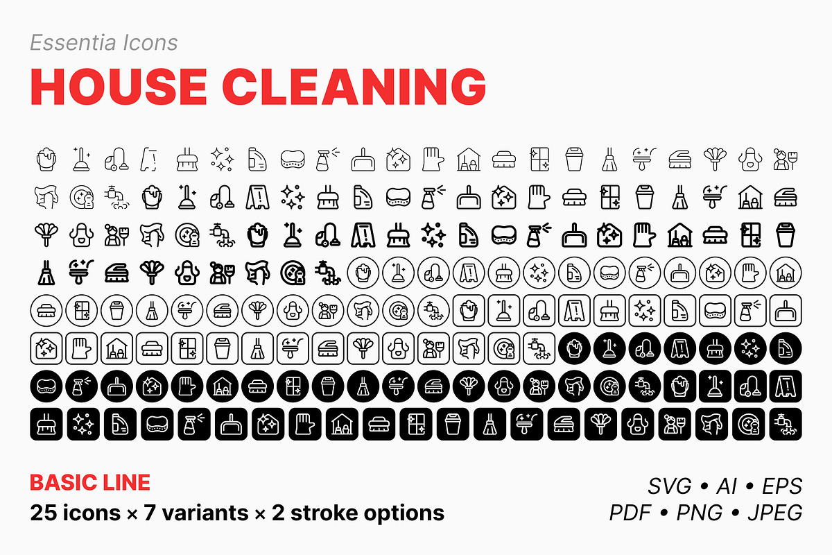 House cleaning icons (Line), an Outline Icon by Totto House (Photo 2 of 3)