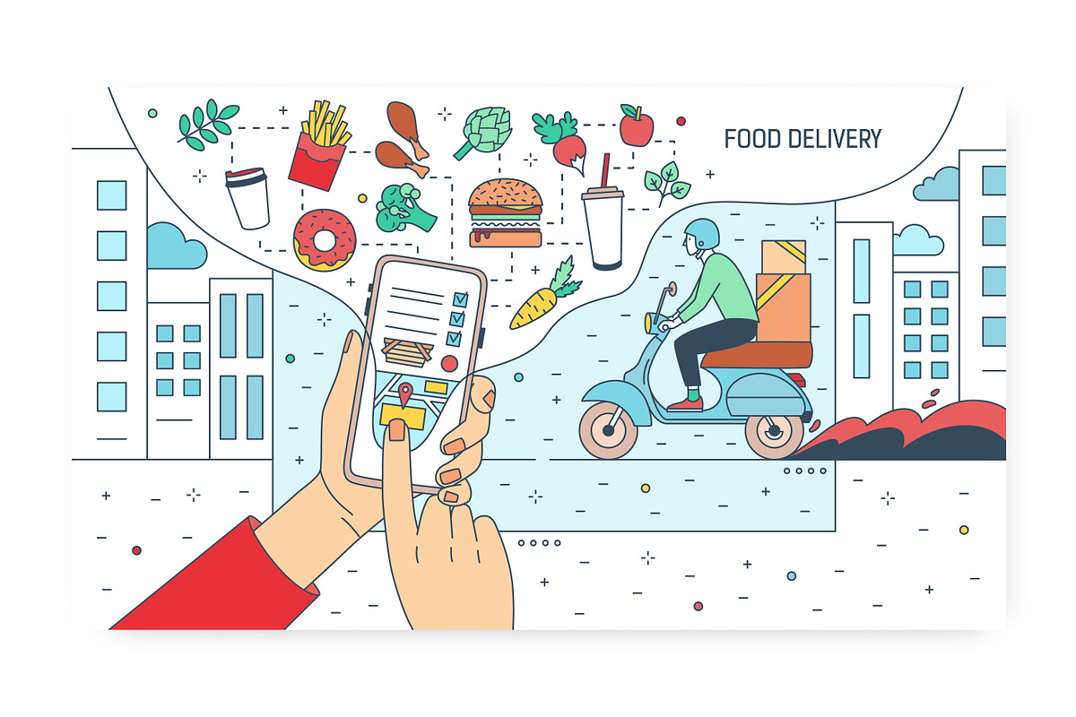 Food delivery app banner, flyer, a Food Illustration by Good Studio (Photo 2 of 5)