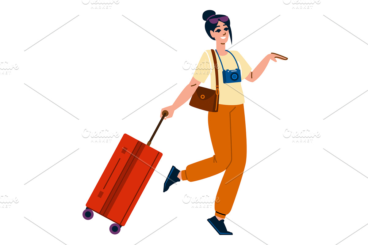 Happy tourist walking with suitcase, an Object Illustration by pikepicture
