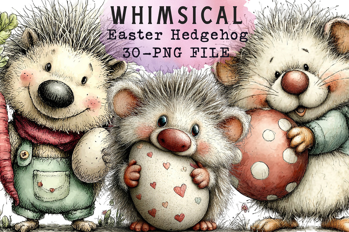 Whimsical Easter Hedgehog Clipart, an Illustration by Libby Wishes (Photo 1 of 4)