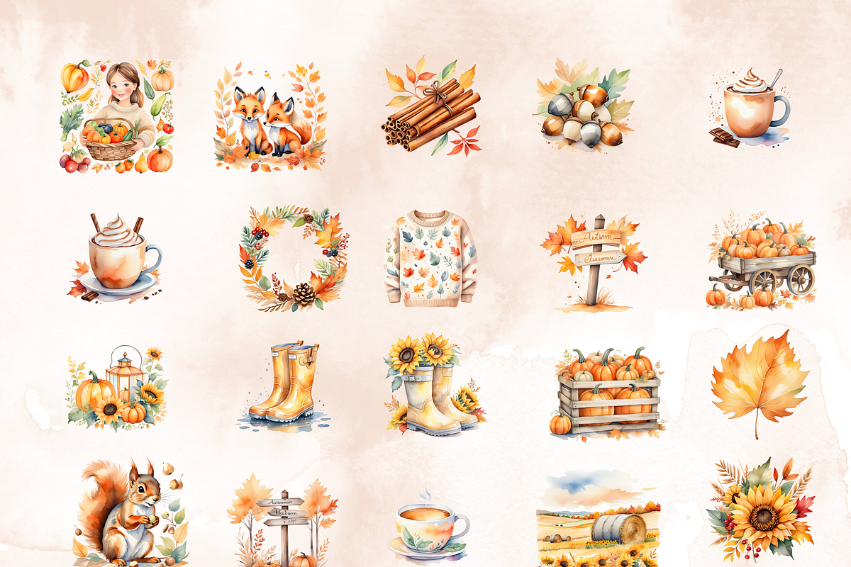 Watercolor Autumn Clipart Set, an Illustration by Anca Digital Vibe (Photo 4 of 7)