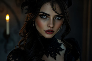 beautiful young goth woman with candles AI generated, a Photo by WorldOfPhotos