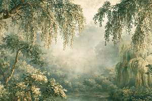 Ethereal Misty Forest Wallpaper, a Decorative Illustration by Virgo Studio