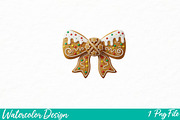 Gingerbread Coquette Bow Christmas, an Illustration by Watercolor design (Thumbnail 1 of 3)