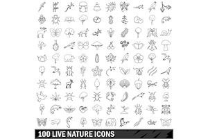 100 Live Nature Icons Set, Outline