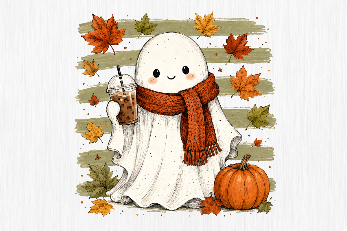Cute Fall Ghost Sublimation PNG, a Seasonal Illustration by Rose Art (Photo 4 of 4)