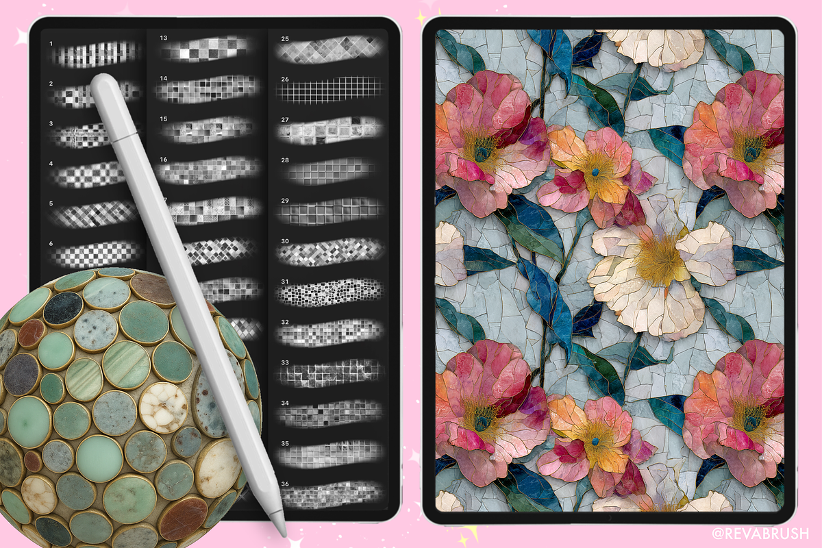Procreate Mosaic texture brushes, a Brush Add-On by Revabrush (Photo 7 of 7)