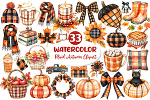 Watercolor Plaid Autumn Clipart, an Illustration by Dream Creation
