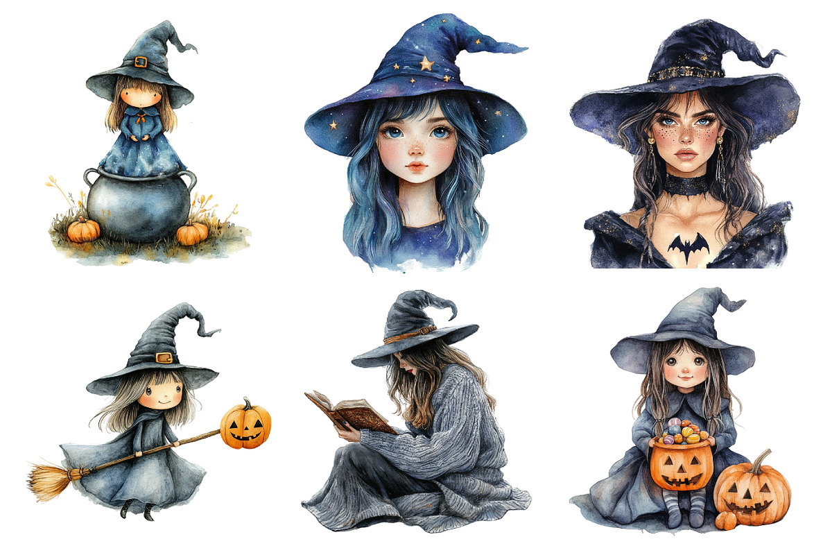 Watercolor Halloween Witch Clipart, an Illustration by Daily.Designs (Photo 5 of 5)