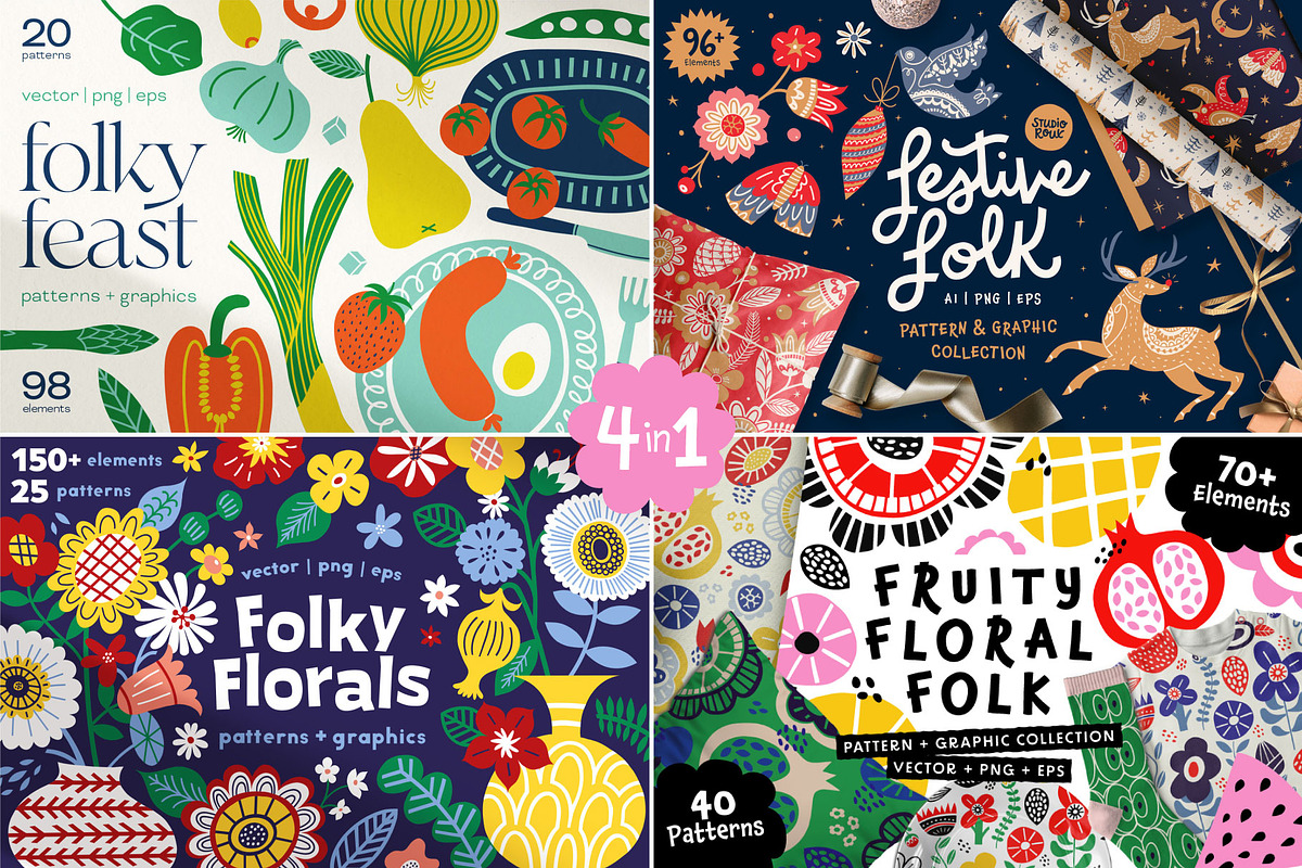 Big Folky Bundle 4 in 1 Vector Set, a Pattern Graphic by rouxsupplyco (Photo 2 of 27)