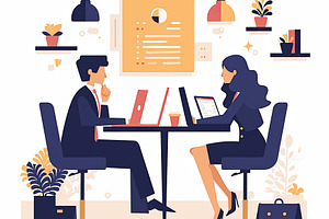 Two focused professionals collaborating in a modern office workspace setting, a Photo by AS photostudio