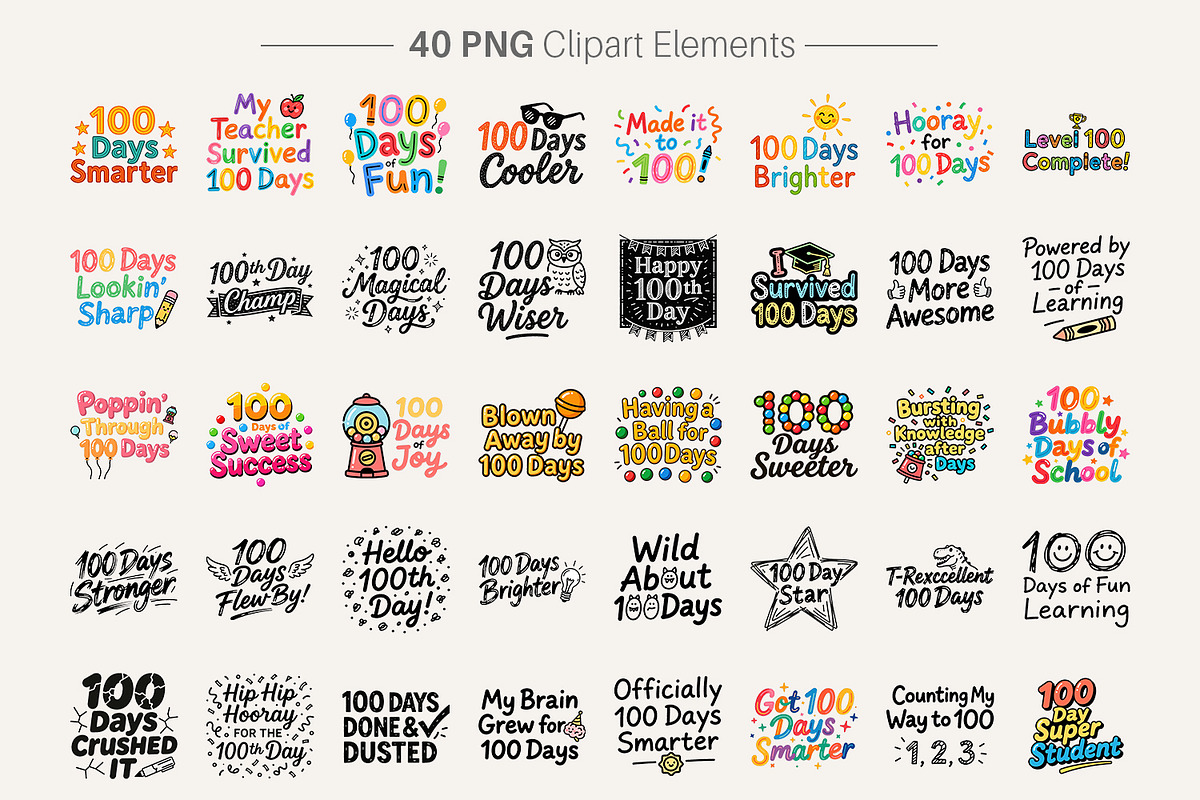 Kid Drawn 100 Days of School Clipart, an Illustration by Artnoy (Photo 2 of 8)