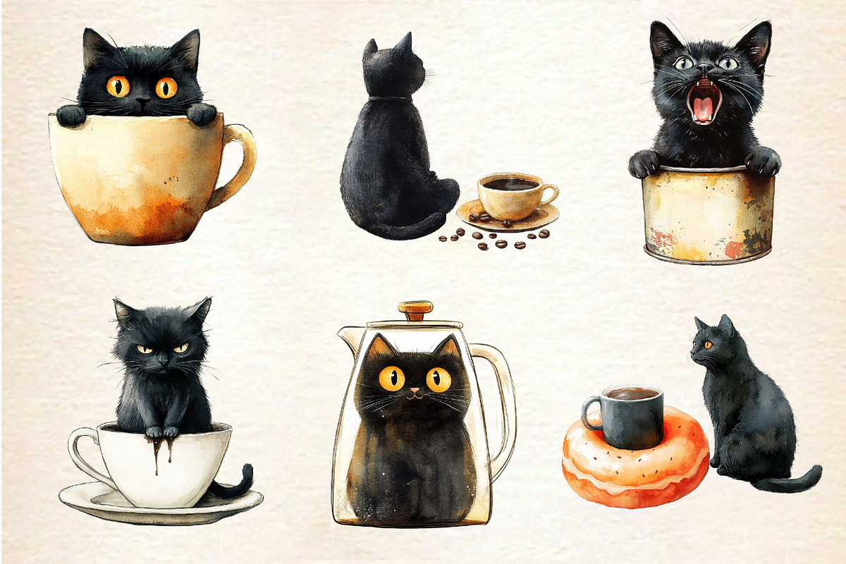 Cat Silhouette Love Coffee Clipart, an Illustration by Dream Creation (Photo 5 of 6)