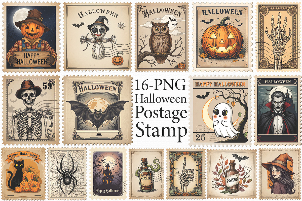 Halloween Postage Stamp Sublimation, an Illustration by Libby Wishes (Photo 1 of 4)
