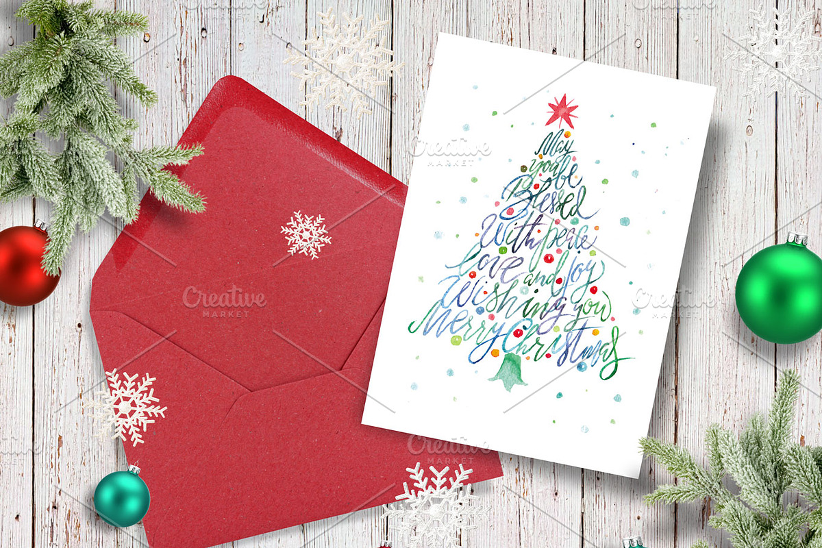 Christmas tree watercolor card, a Card Template by Inna Vinchenko Designs (Photo 1 of 2)