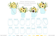 Yellow Floral Mason Jars Cliparts, an Object Graphic by Avenie Digital (Thumbnail 2 of 2)