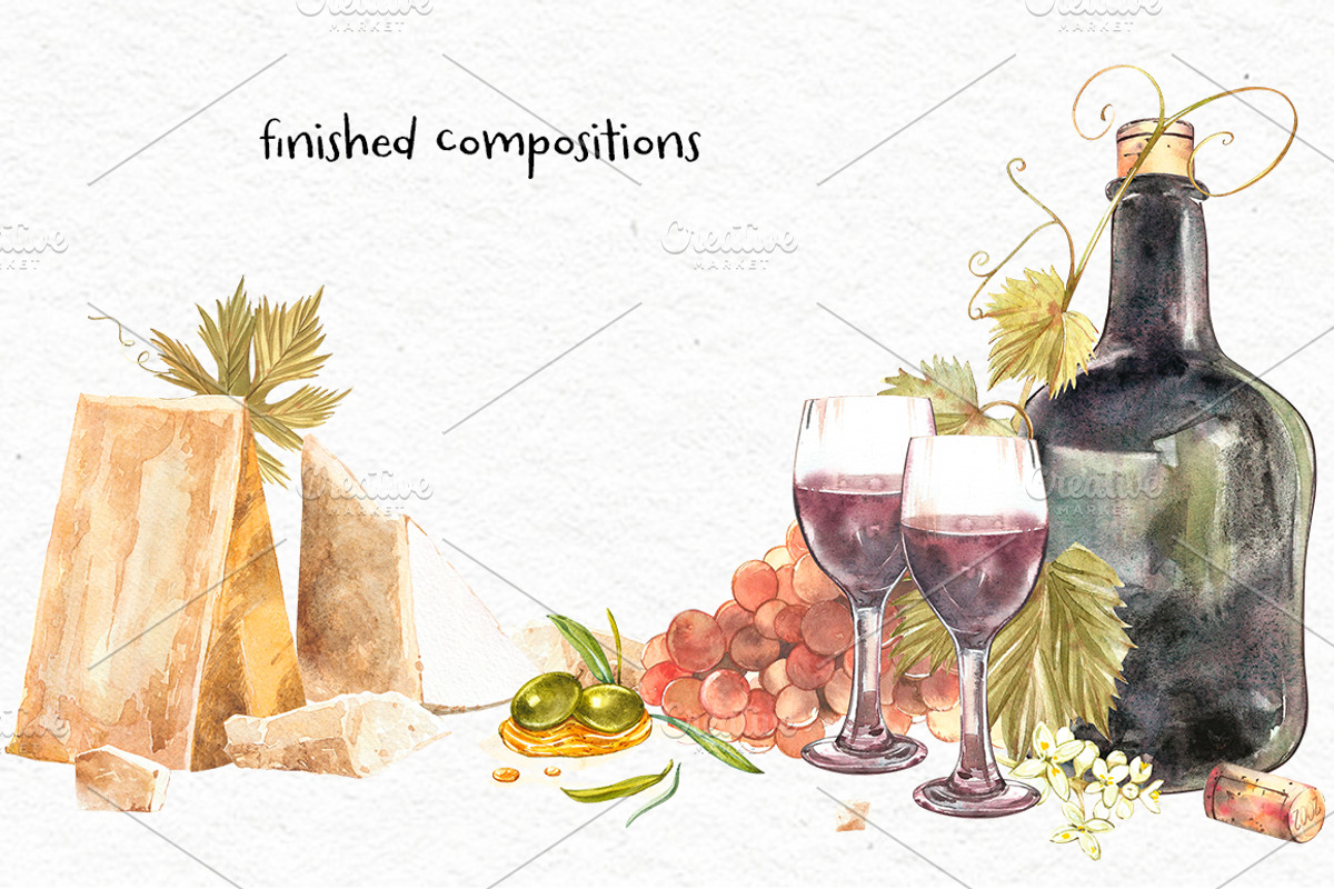 Wine and grapes set illustrations, a Food Illustration by Ann Astro (Photo 3 of 9)