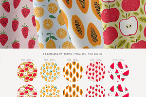 Fruits & Patterns Crayon Style Set